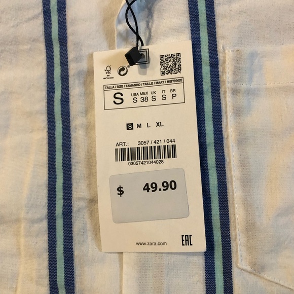 zara men shirt small relaxed fit short sleeve cotton blend new with tags - Picture 10 of 10